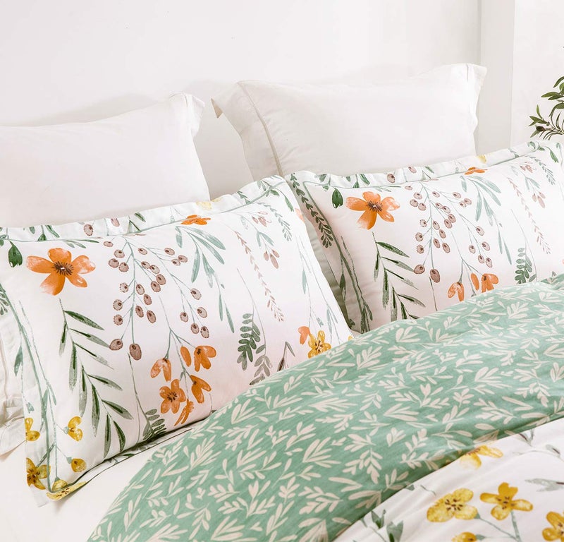 SLEEPBELLA King Size Comforter Set Yellow Flowers & Green Botanical Pattern Printed on White 100% Cotton Fabric, Ultra Soft Microfiber Inner Fill 3Pcs Bedding Set - Image 5